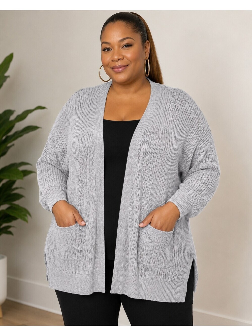 Just Be... 3x Gray Open Front Knit Cardigan Sweater